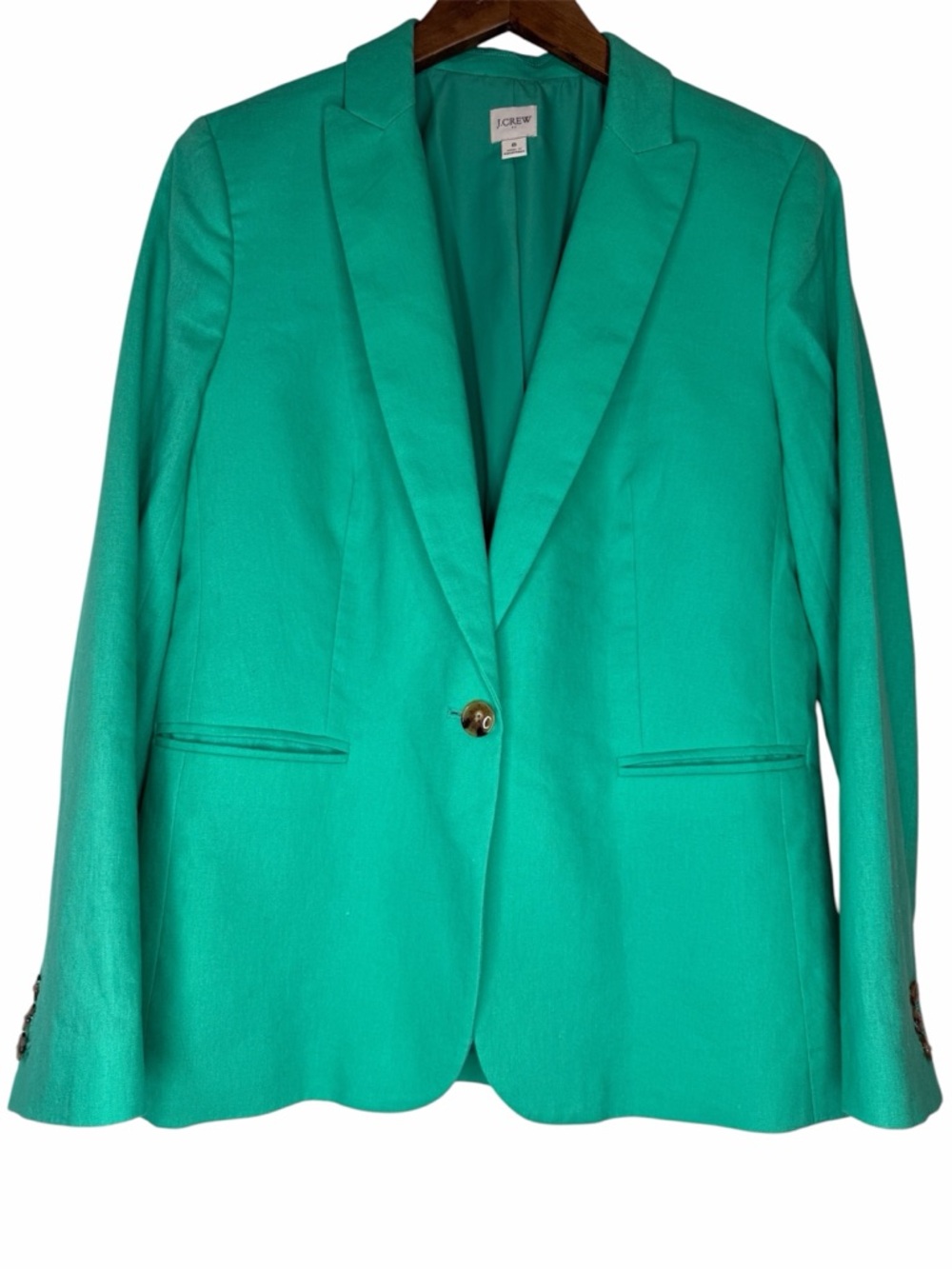 J. Crew Linen Blend Blazer Jacket size 8 Green One Button Career Office Work